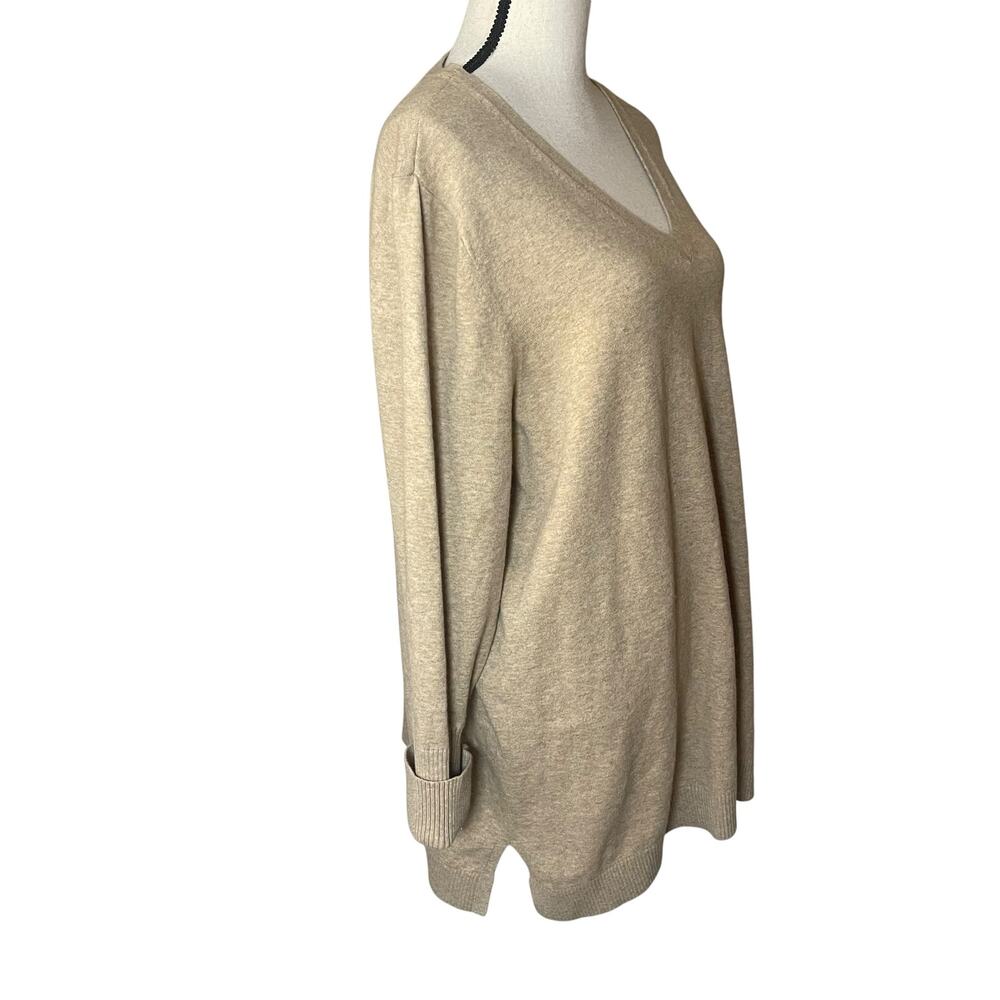 J.Jill V Neck Tunic Sweater Cotton Blend Camel Size 2X Capsule Wardrobe Neutral - Picture 3 of 10